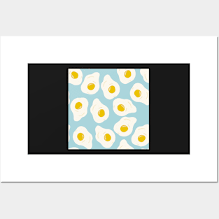 Fried eggs breakfast blue Posters and Art